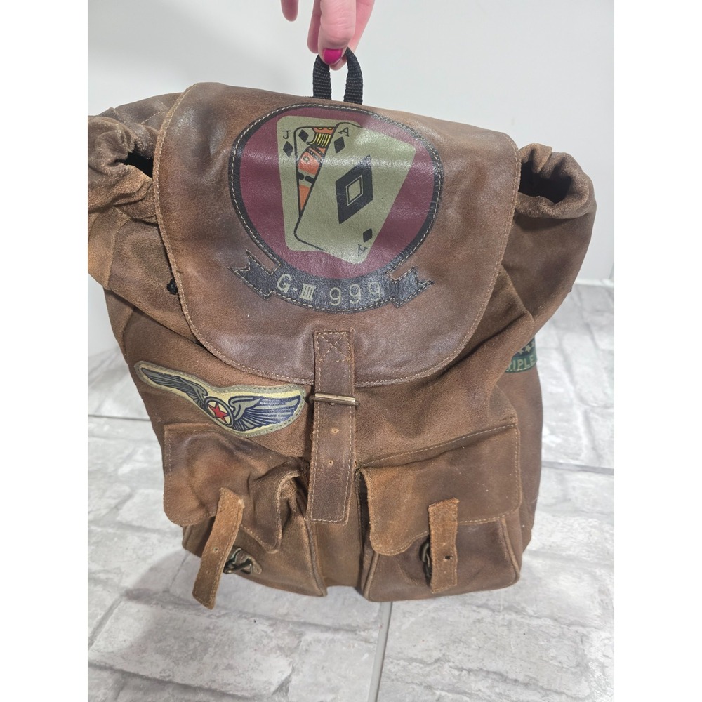 Vtg Cosi L'uomo Leather Backpack Patches 555th Triple Nickel G IIII 999 Jack Ace